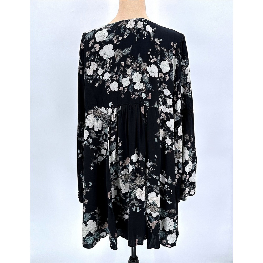 Love Johnny Was Black Floral V-Neck Bell Sleeve Mini Dress XL Boho Over-Size - Picture 4 of 14